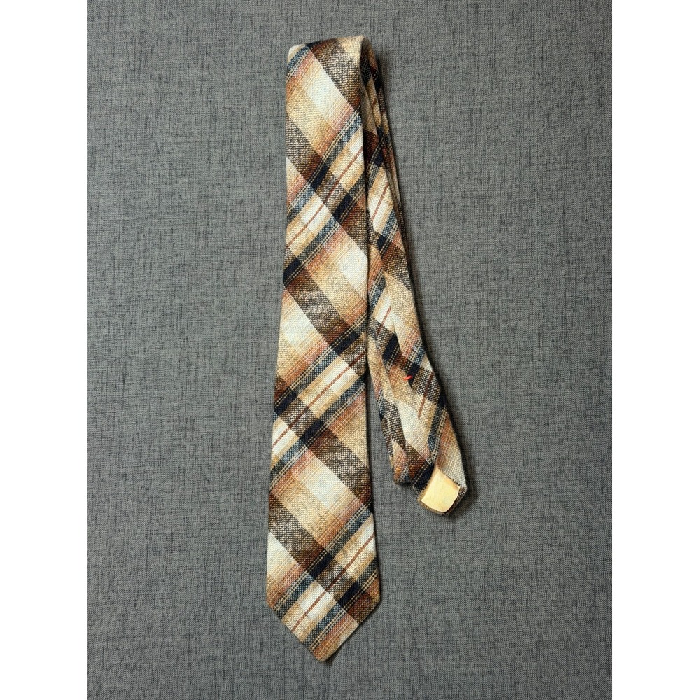 Glengala 100% Wool Tie Plaid Brown Blue Cream Imported from Scotland Mens